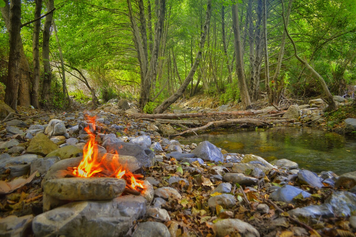 キャンプ場に隣接した場所での川遊び