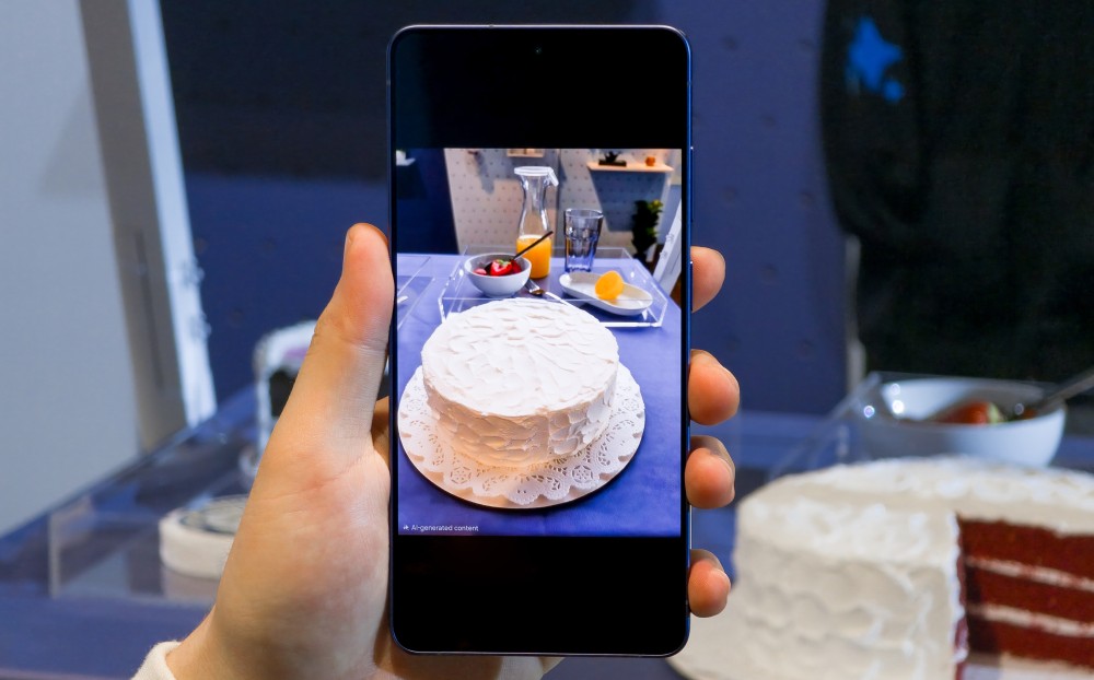 Galaxy S26シリーズのフォトアシストで食べかけのケーキを元に戻した画面